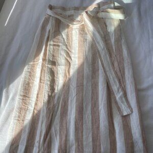 Everlane Linen Wrap Skirt In Bone Caramel Stripe Size 6
